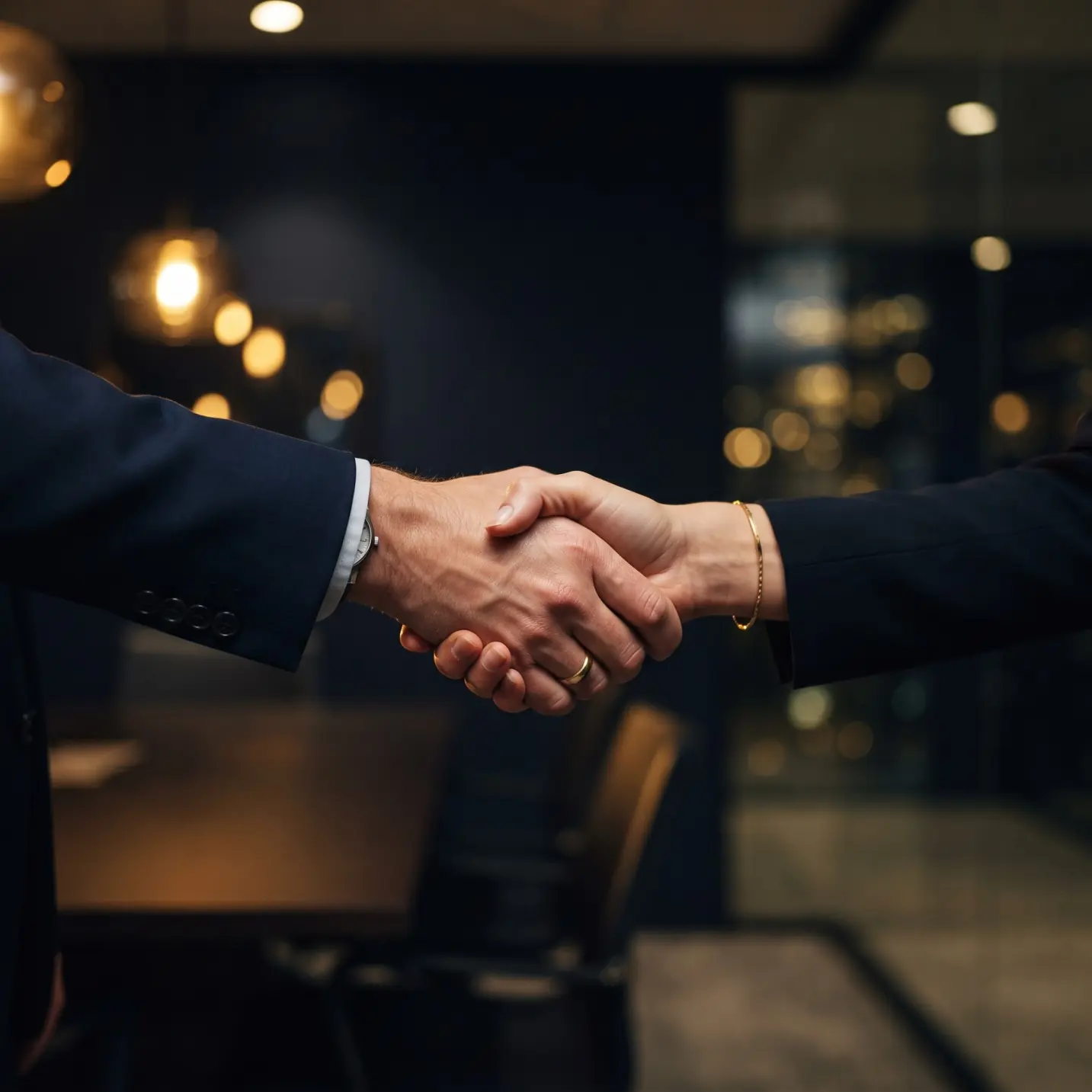 GrowEdgeX team members shaking hands in a boardroom