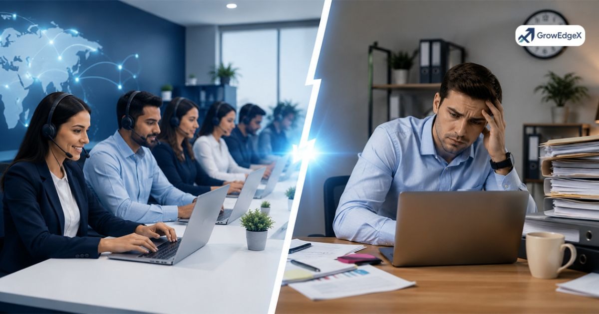 BPO company vs in-house team comparison showing outsourcing, cost, scalability, and customer support